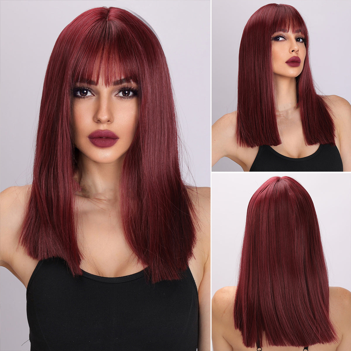 Kimberly | Wine Red Wig | Straight Hair Wig | 18 inch Wig | SM477 | Apn Popinrow