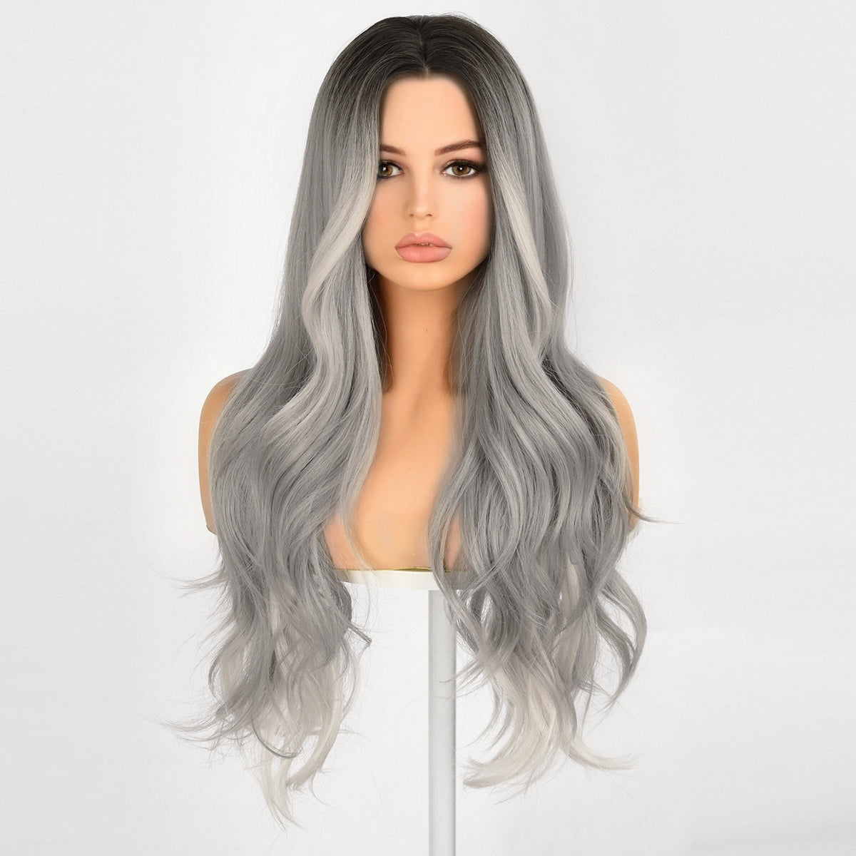 Color: white and gray gradient wig  Style: body wave wig Length: 30 inch wig