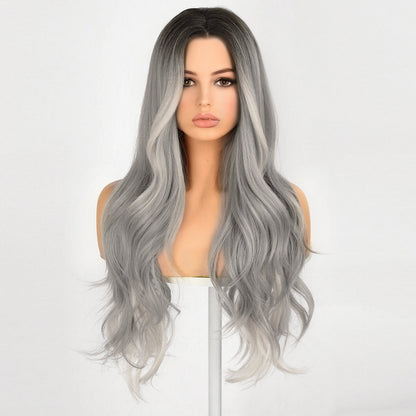 Color: white and gray gradient wig  Style: body wave wig Length: 30 inch wig