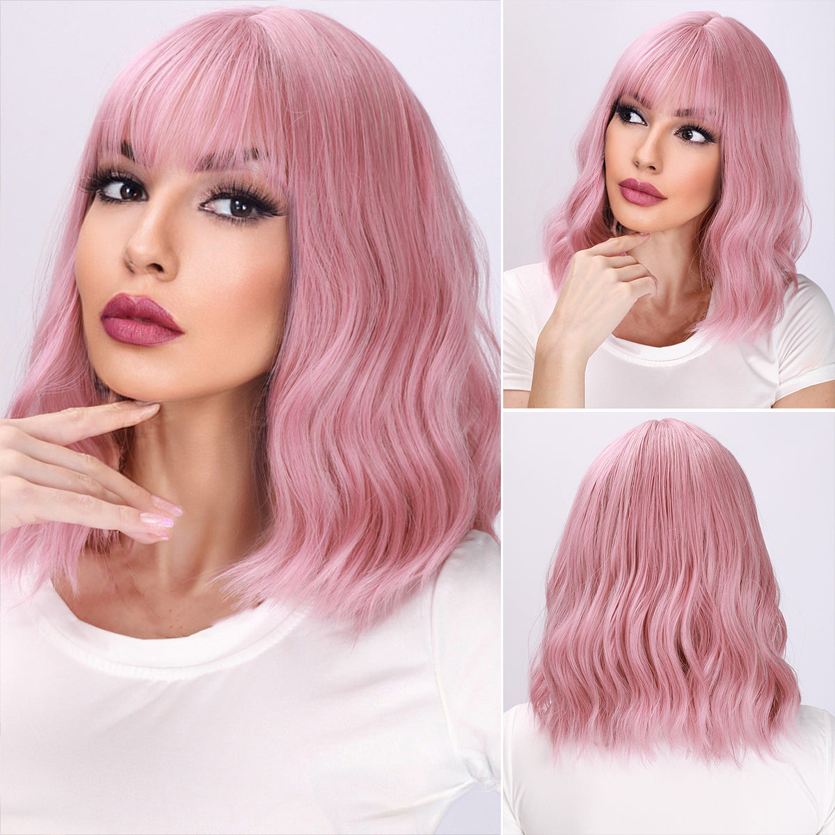 Harlow | Pink Wig | Curly Bob Wig | 16 inch Wig | TM Pop