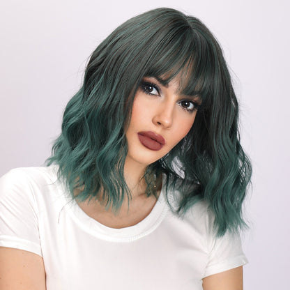 Bella | Dark Green Wig | Short Bob Curly Wig | 16 inch Wig | SM170-3 | Apn Popinrow