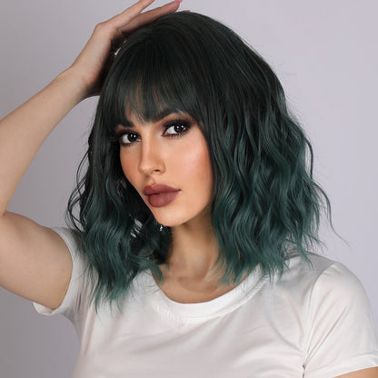 Bella | Dark Green Wig | Short Bob Curly Wig | 16 inch Wig | SM170-3 | Apn Popinrow