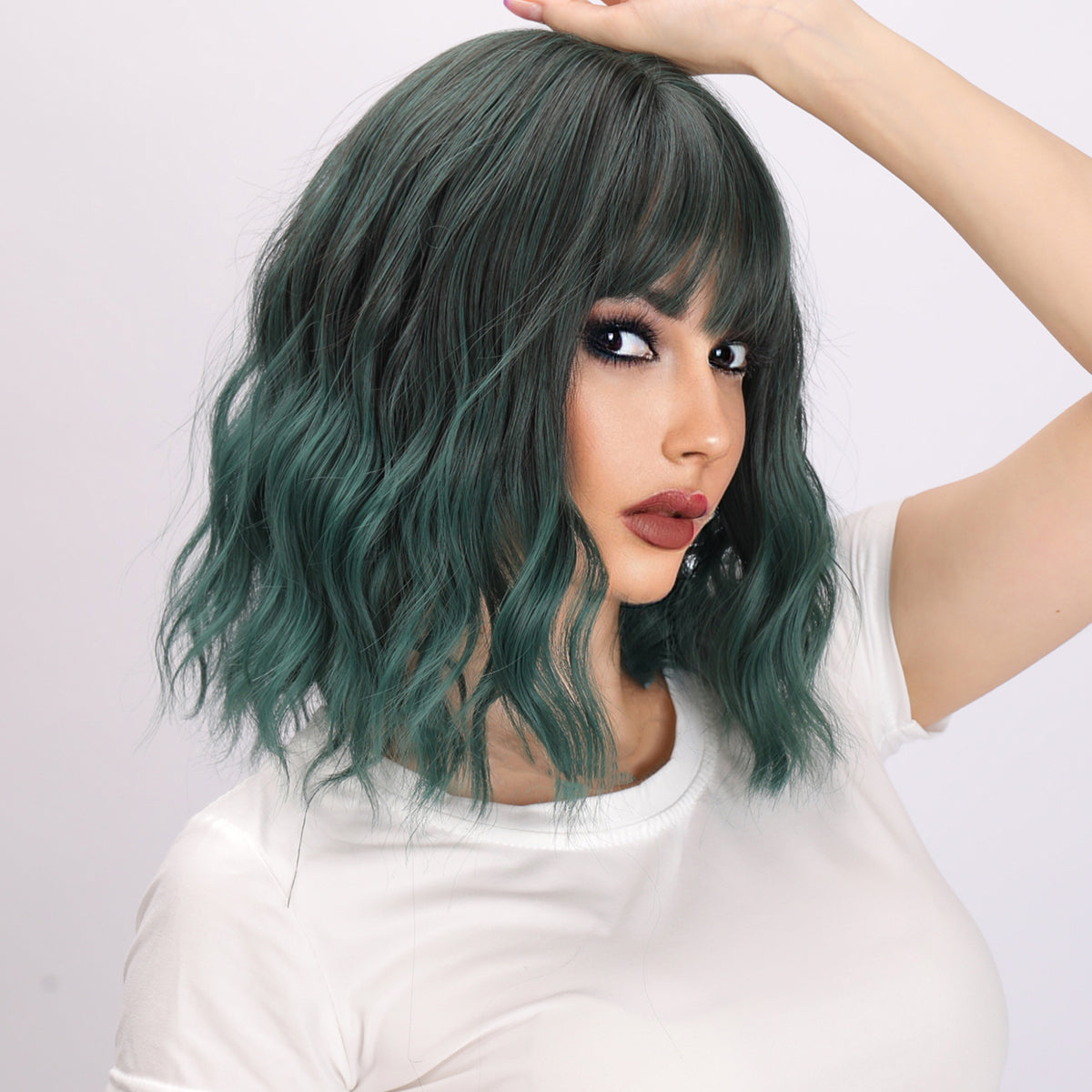 Bella | Dark Green Wig | Short Bob Curly Wig | 16 inch Wig | SM170-3 | Apn Popinrow