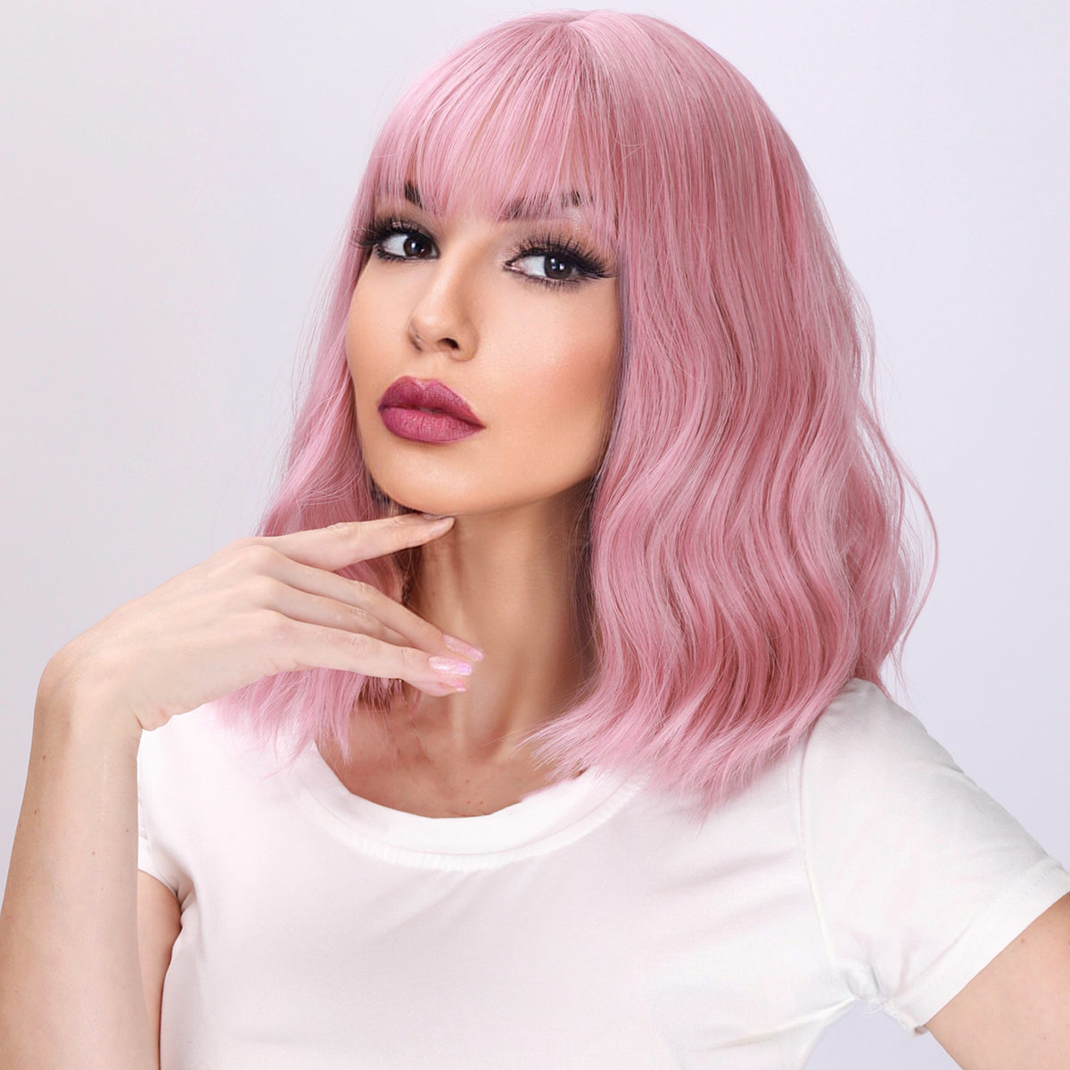 Harlow | Pink Wig | Curly Bob Wig | 16 inch Wig | TM Pop