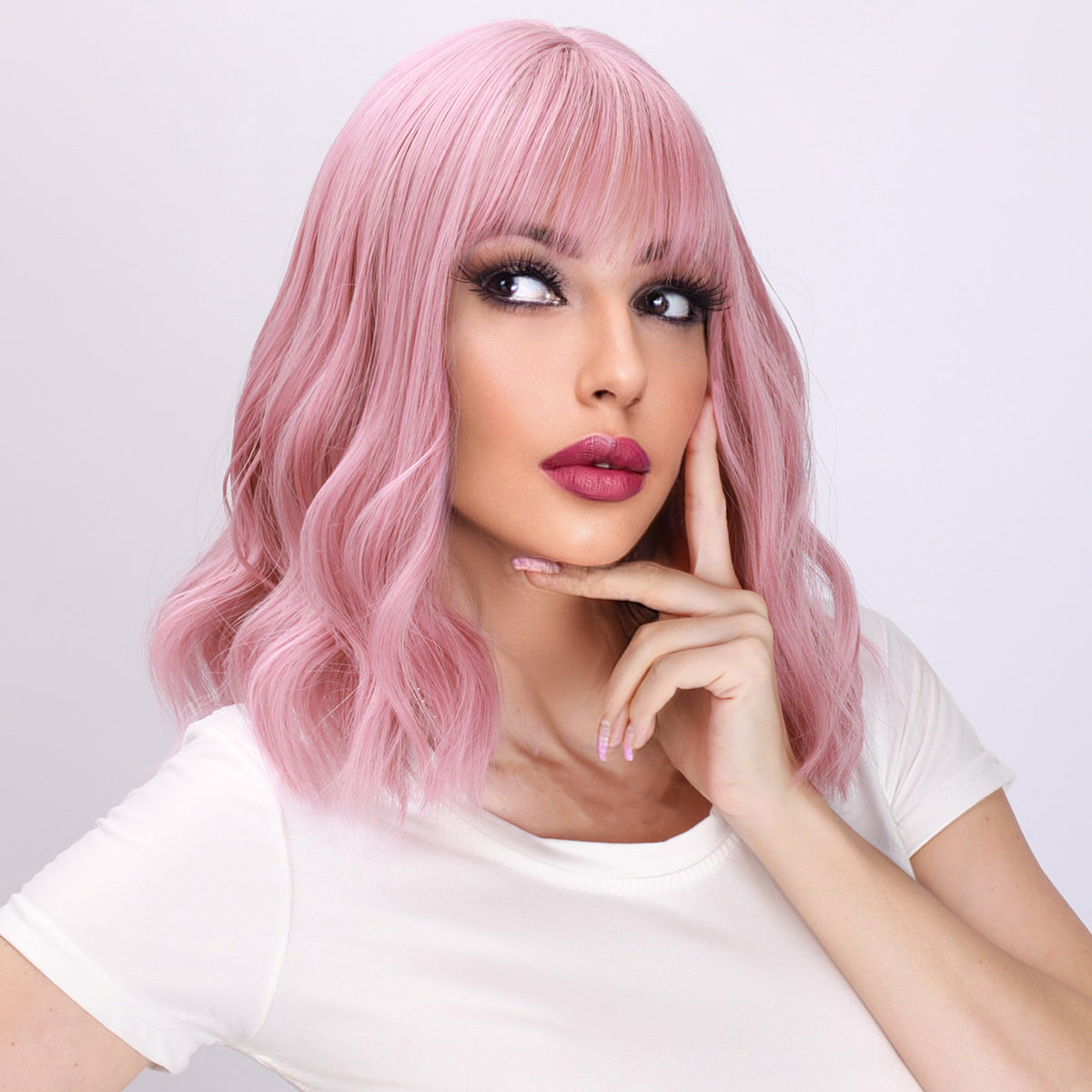 Harlow | Pink Wig | Curly Bob Wig | 16 inch Wig | TM Pop