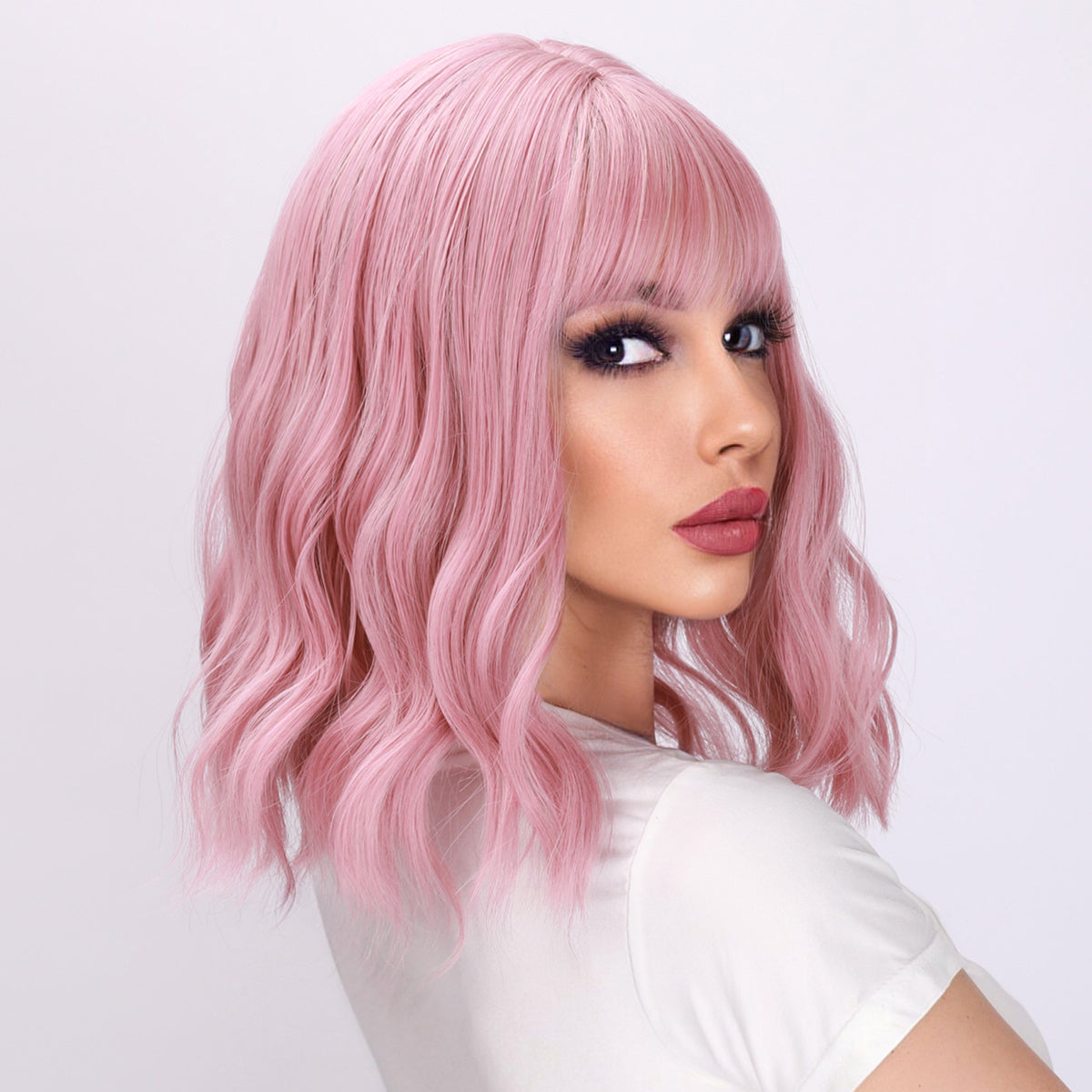 Harlow | Pink Wig | Curly Bob Wig | 16 inch Wig | TM Pop