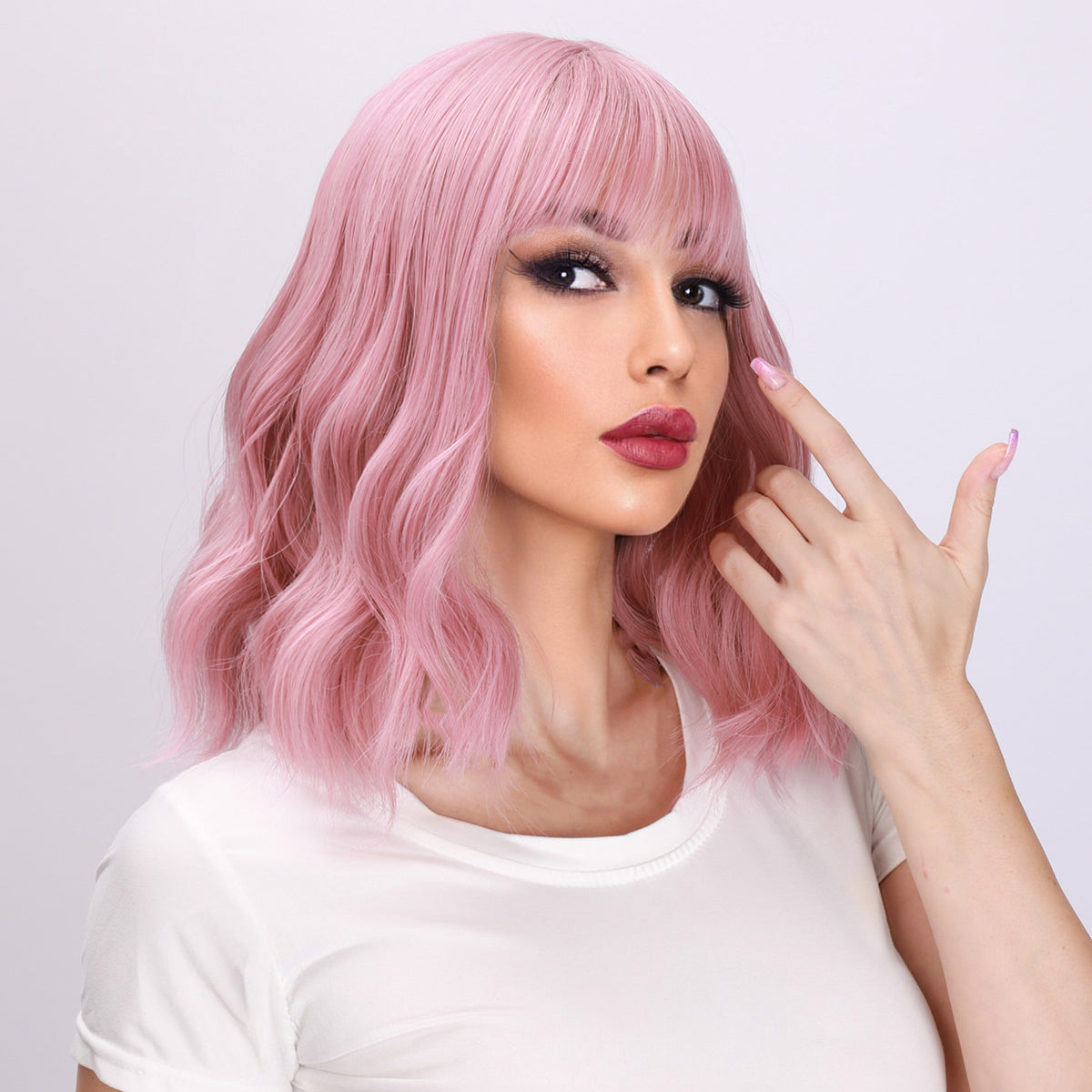 Harlow | Pink Wig | Curly Bob Wig | 16 inch Wig | TM Pop