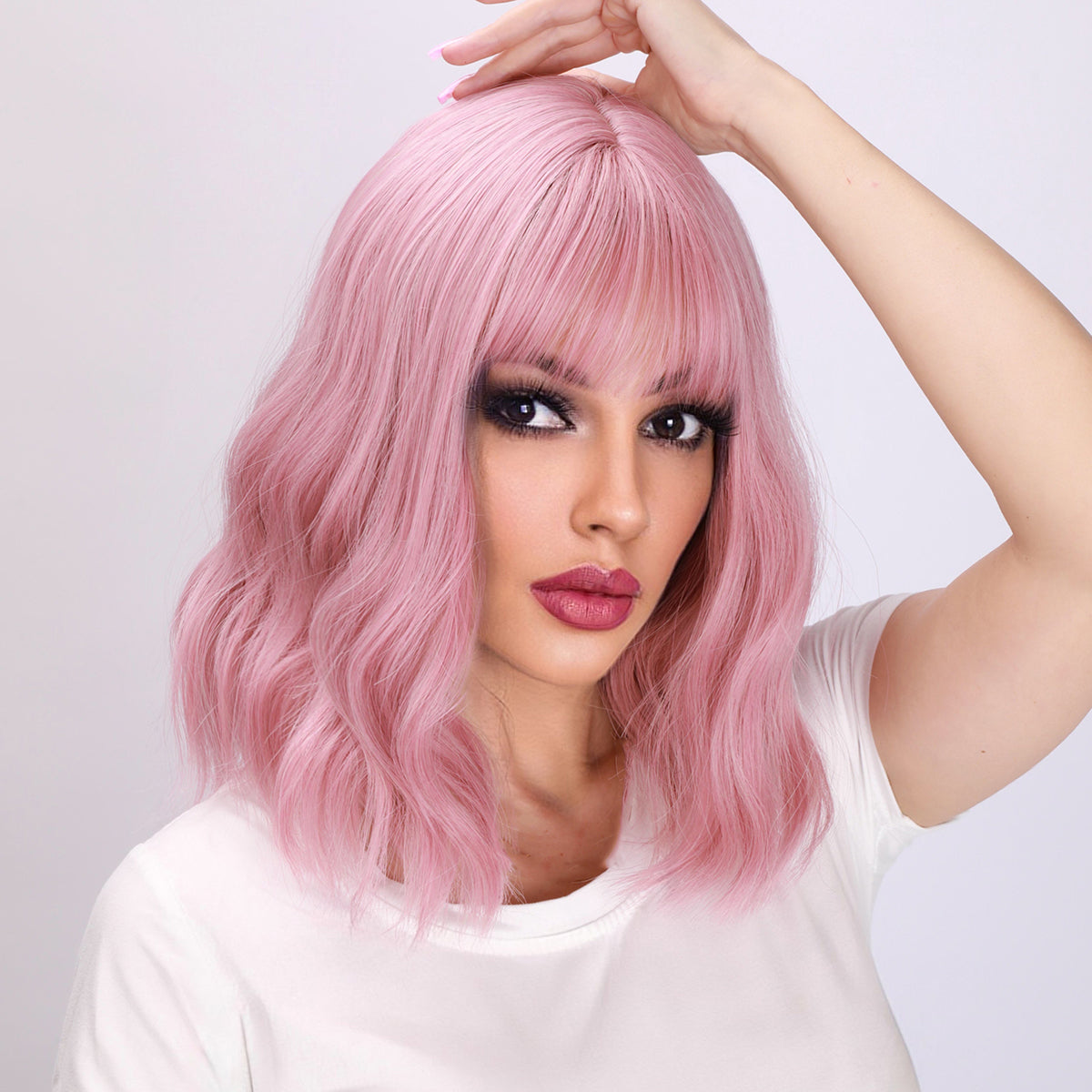 Harlow | Pink Wig | Curly Bob Wig | 16 inch Wig | TM Pop