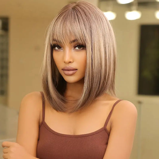 Briella | Ombre Blonde | BOB Wigs With Bangs | Shoulder Length 16 Inch | LC2067-1 | Apn Popinrow