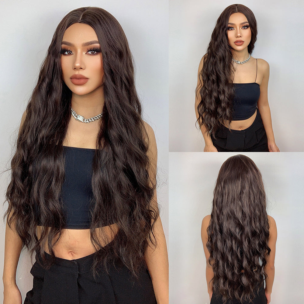 brown wig,  body wave wig, curly wig, 32 inch wig