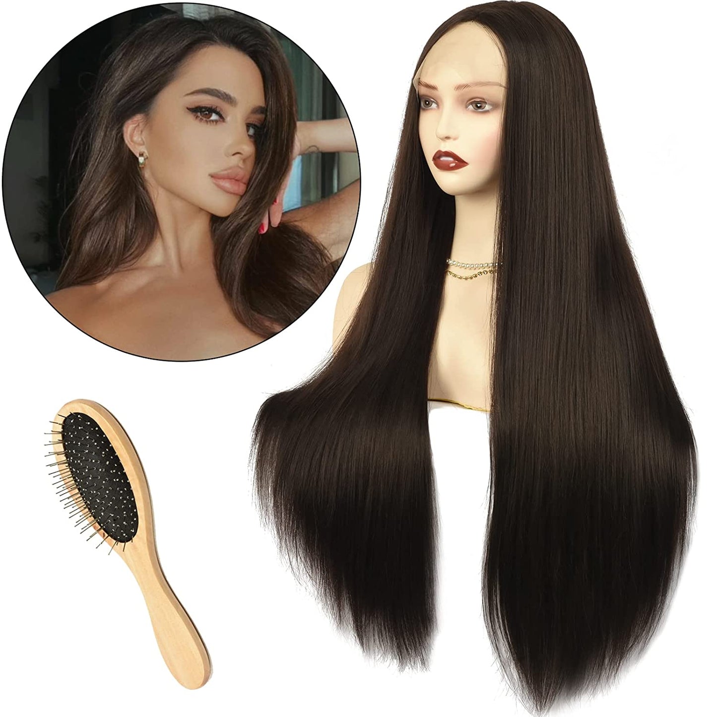 Phoenix | Brown | Straight  Hair | Kanekalon Synthetic Lace Front | T-Part 13*5*1 | 34 Inches | SML9884 | Apn Popinrow