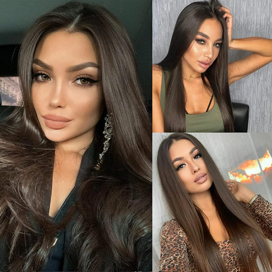 Phoenix | Brown | Straight  Hair | Kanekalon Synthetic Lace Front | T-Part 13*5*1 | 34 Inches | SML9884 | Apn 51talk