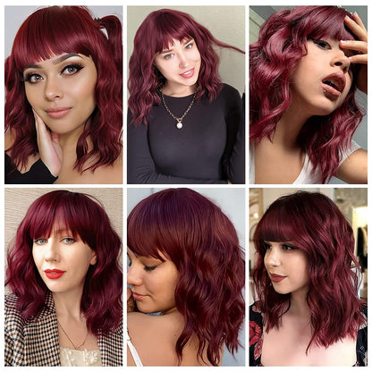 Eliza | Wine Red Wig | Short Bob Curly Wig | 14 inch Wig | SM035 | Apn Popinrow