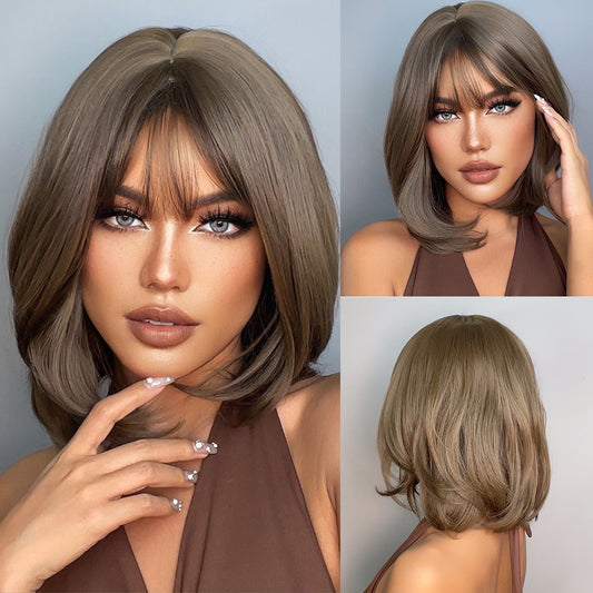 Elle | Brown | Short Curly Bob wig with bangs | 14 inch | LC6033-1 | Apn Popinrow