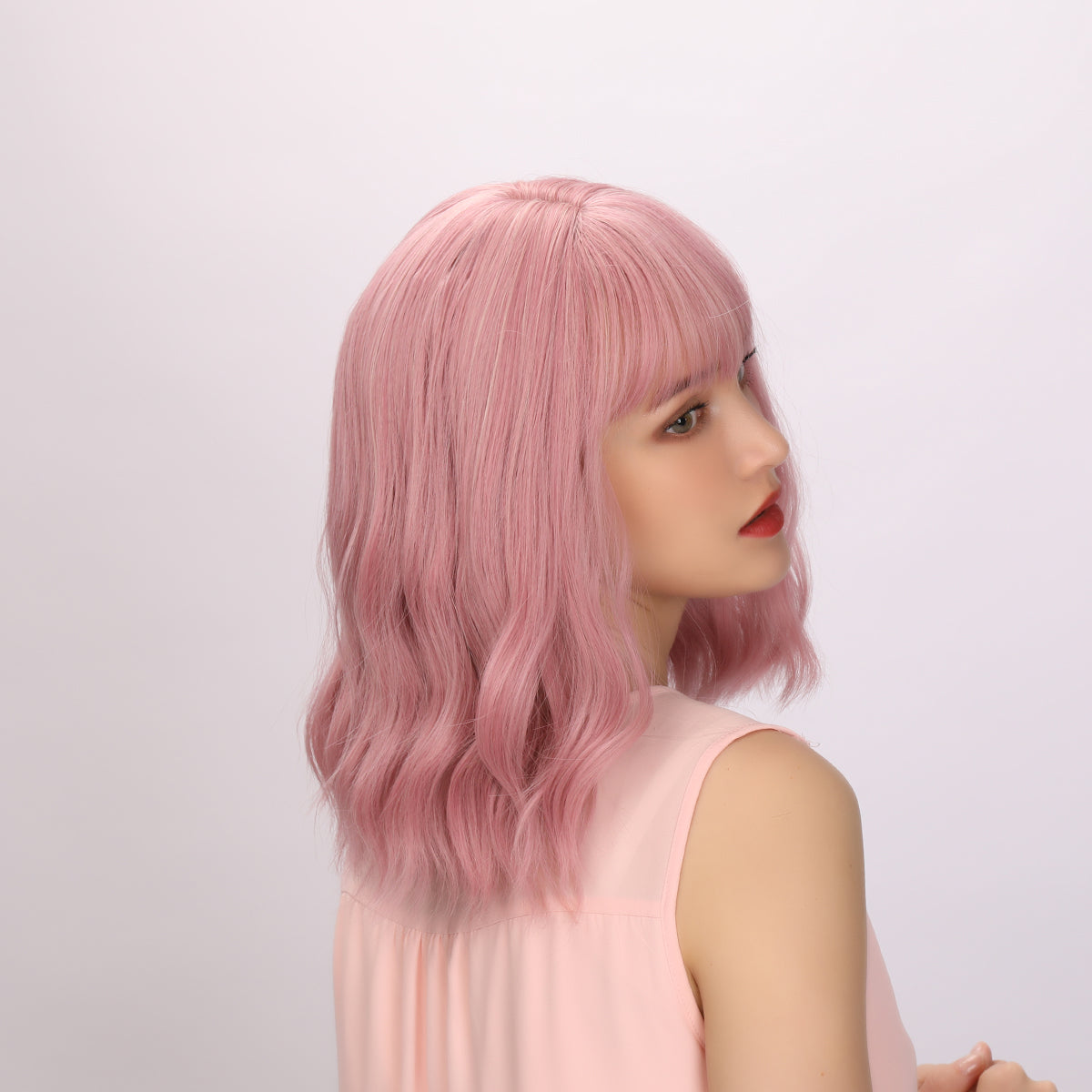 Harlow | Pink Wig | Curly Bob Wig | 16 inch Wig | SM210-1 | Apn Faith