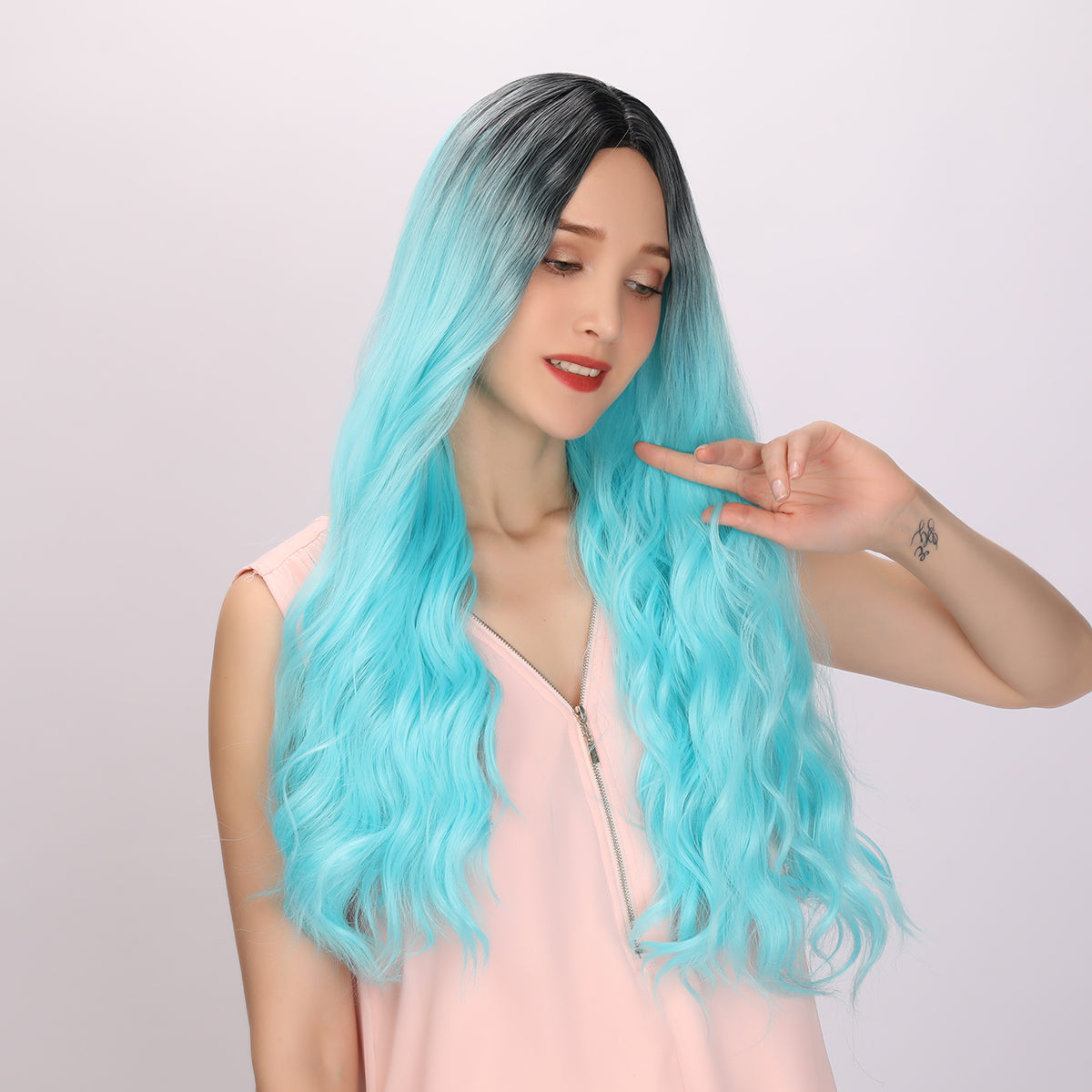 Karol G | Cosplay | Light Blue and Ombre Wig | Body Wave Wig | 26 inch Wig | SM9009 | Apn Faith