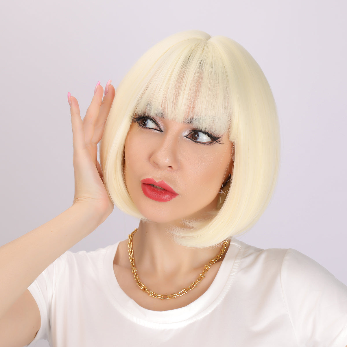 Leia | Blonde Wig | Straight Bob Wig with Bangs | 12 inch Wig | SM222 | Apn Popinrow