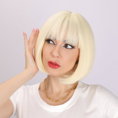 Leia | Blonde Wig | Straight Bob Wig with Bangs | 12 inch Wig | SM222 | Apn Faith