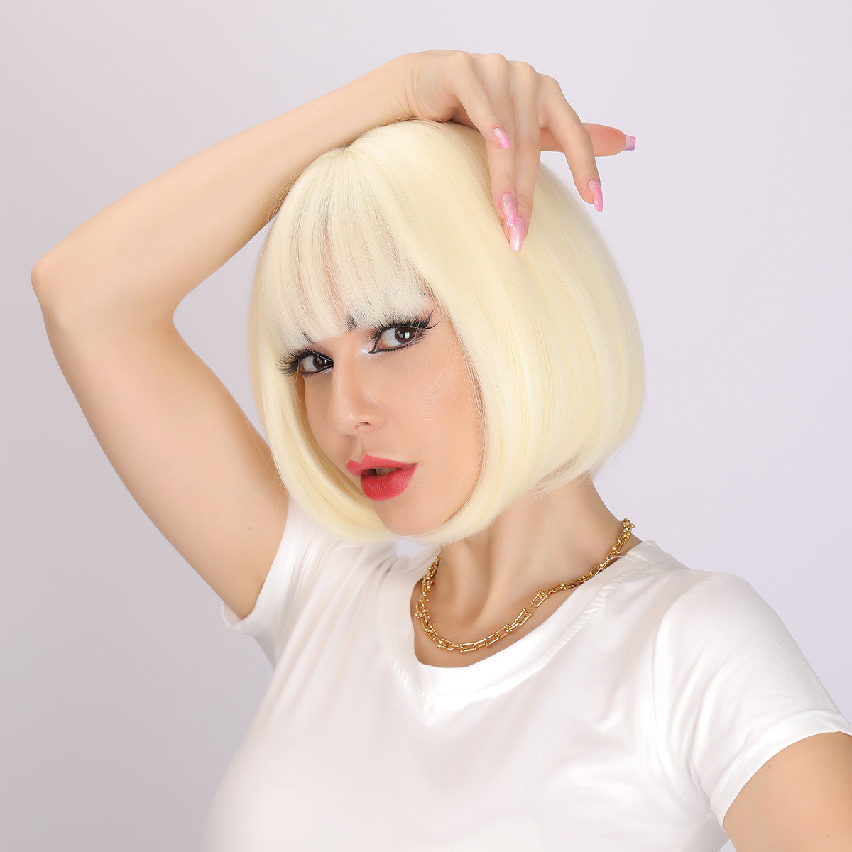 Leia | Blonde Wig | Straight Bob Wig with Bangs | 12 inch Wig | SM222 | Apn Popinrow