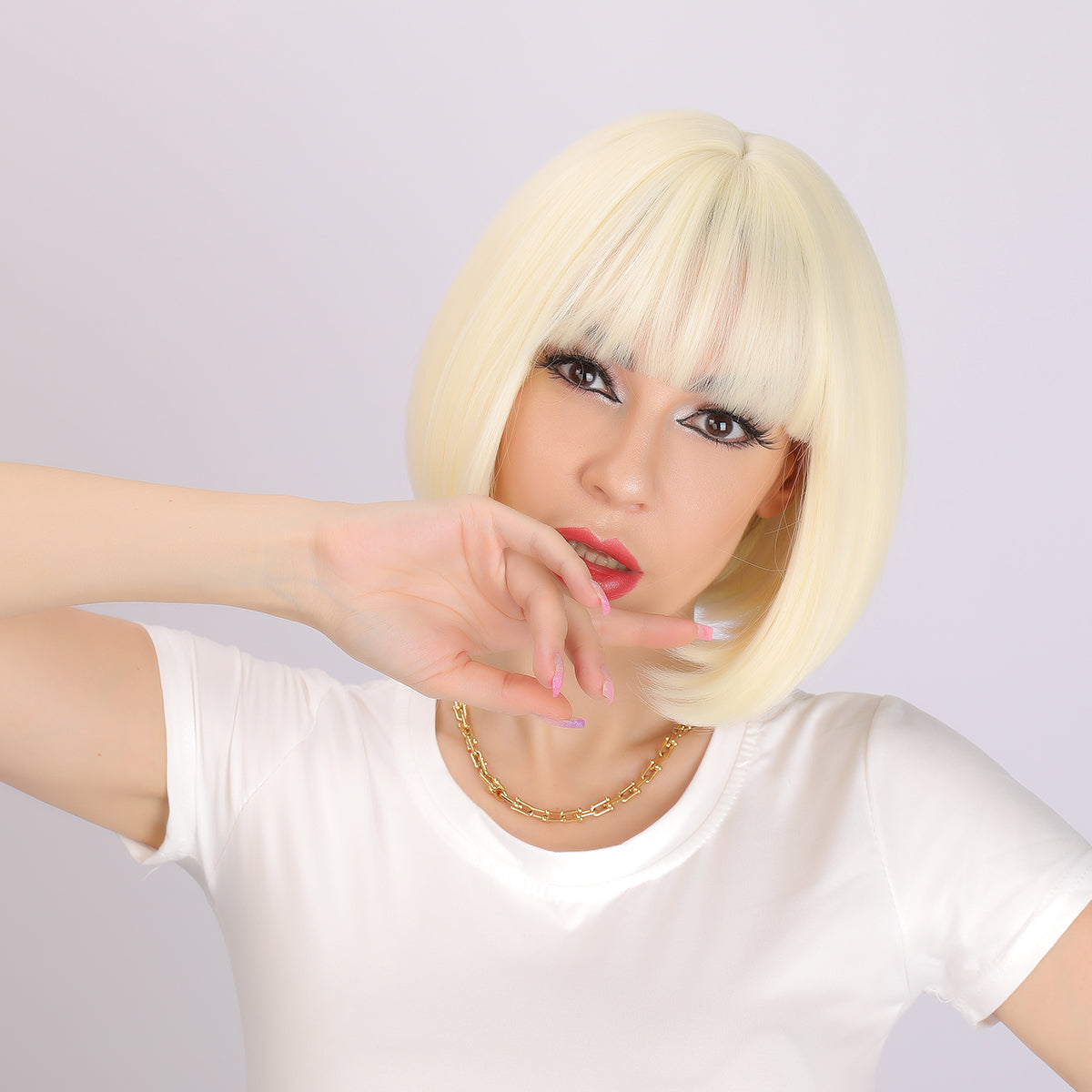 Leia | Blonde Wig | Straight Bob Wig with Bangs | 12 inch Wig | SM222 | Apn Faith