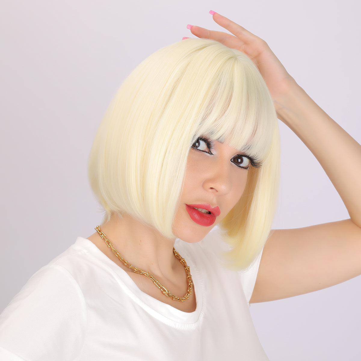 Leia | Blonde Wig | Straight Bob Wig with Bangs | 12 inch Wig | SM222 | Apn Popinrow