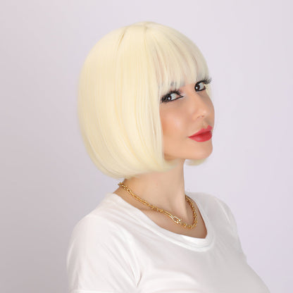 Leia | Blonde Wig | Straight Bob Wig with Bangs | 12 inch Wig | SM222 | Apn Popinrow