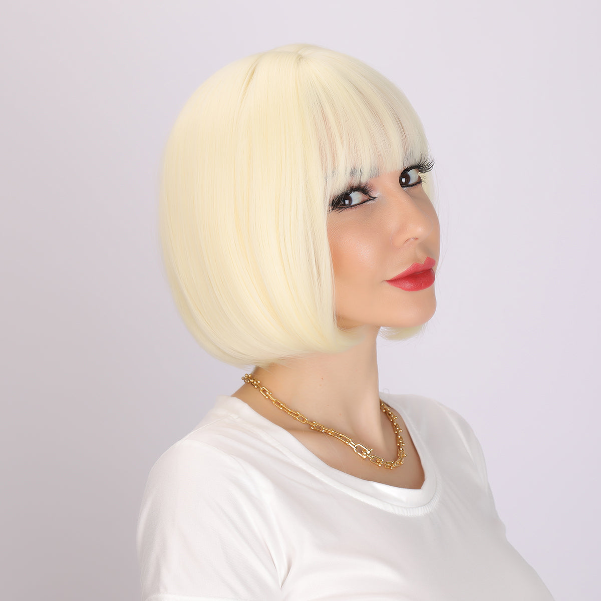 Leia | Blonde Wig | Straight Bob Wig with Bangs | 12 inch Wig | SM222 | Apn Faith