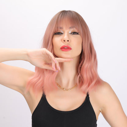 Rowan | Pink and Ombre Gradient Wig | Bob Curly Wig | 14 inch Wig | SM032 | Apn Popinrow