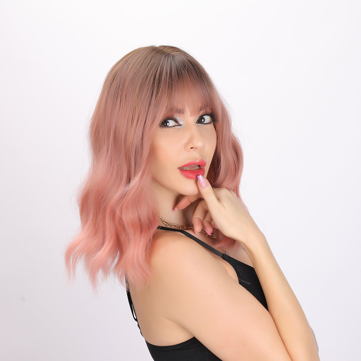 Rowan | Pink and Ombre Gradient Wig | Bob Curly Wig | 14 inch Wig | SM032 | Apn Popinrow