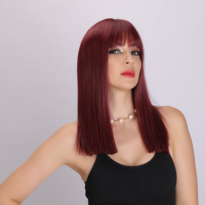 Color: wine red wig Style: straight hair wig Length: 18 inch wig