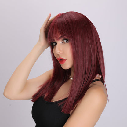 Color: wine red wig Style: straight hair wig Length: 18 inch wig