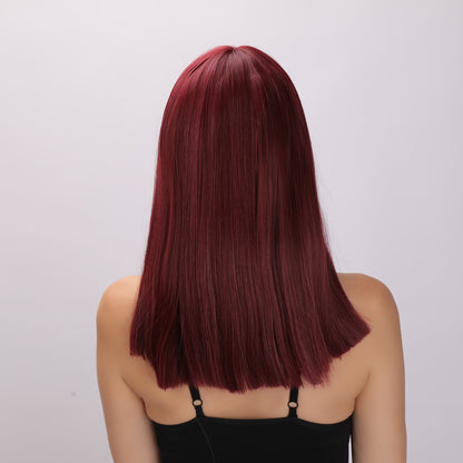 Color: wine red wig Style: straight hair wig Length: 18 inch wig