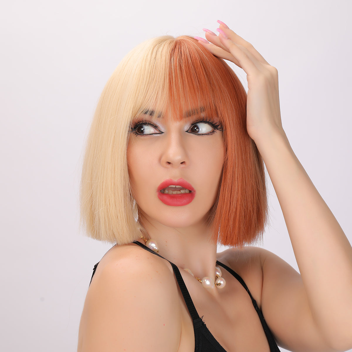 Siya | Cosplay | Blonde and Orange Wig | Straight Bob Wig | 12 inch Wig | SM6164 | Apn Faith