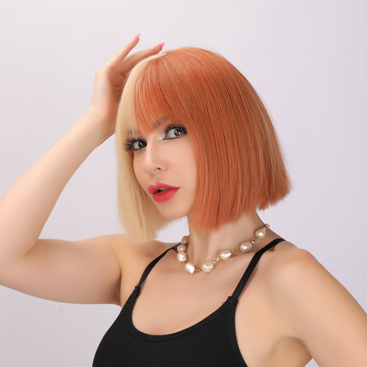 Siya | Cosplay | Blonde and Orange Wig | Straight Bob Wig | 12 inch Wig | SM6164 | Apn Faith