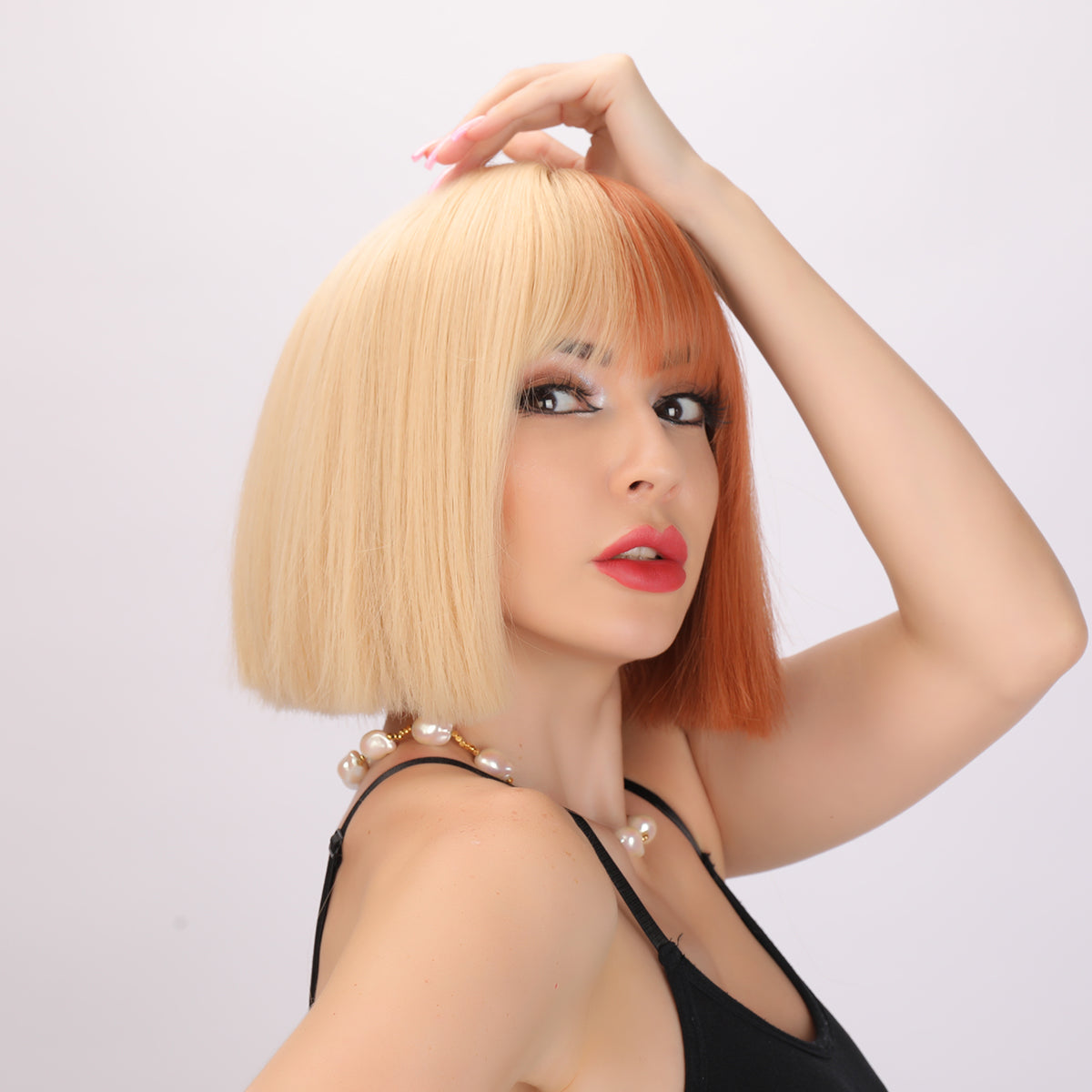 Siya | Cosplay | Blonde and Orange Wig | Straight Bob Wig | 12 inch Wig | SM6164 | Apn Popinrow