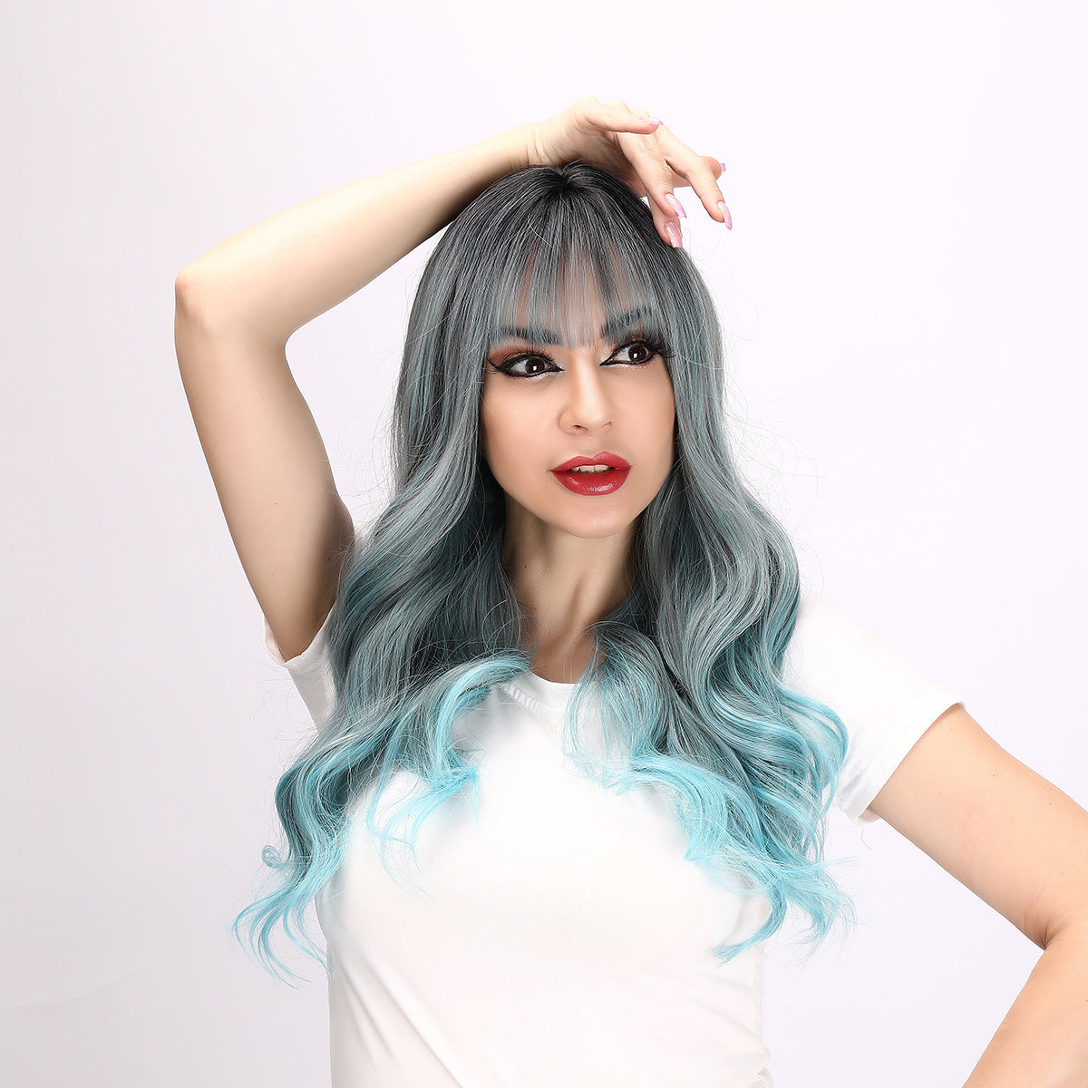 Noelle | Blue Ombre Wig | Deep Wave Wig | Curly Wig | 28 inch Wig | SM6162 | Apn Popinrow