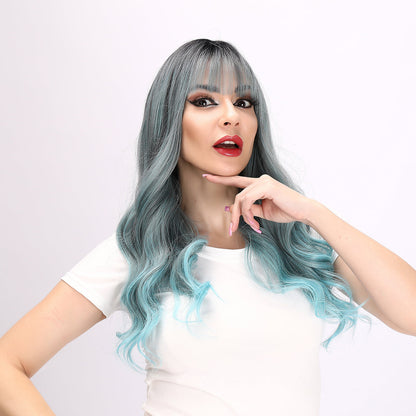 Noelle | Blue Ombre Wig | Deep Wave Wig | Curly Wig | 28 inch Wig | SM6162 | Apn Faith