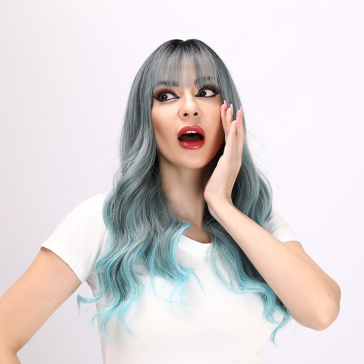 Noelle | Blue Ombre Wig | Deep Wave Wig | Curly Wig | 28 inch Wig | SM6162 | Apn Popinrow