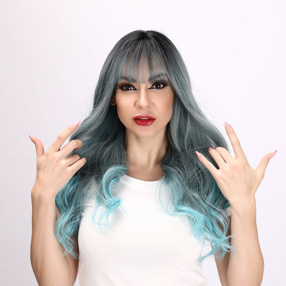 Noelle | Blue Ombre Wig | Deep Wave Wig | Curly Wig | 28 inch Wig | SM6162 | Apn Faith