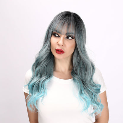 Noelle | Blue Ombre Wig | Deep Wave Wig | Curly Wig | 28 inch Wig | SM6162 | Apn Popinrow