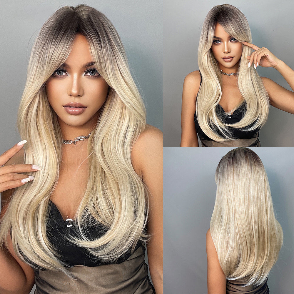 Color: blonde gradient wig Shape: straight hair wig Length: 22 inch wig