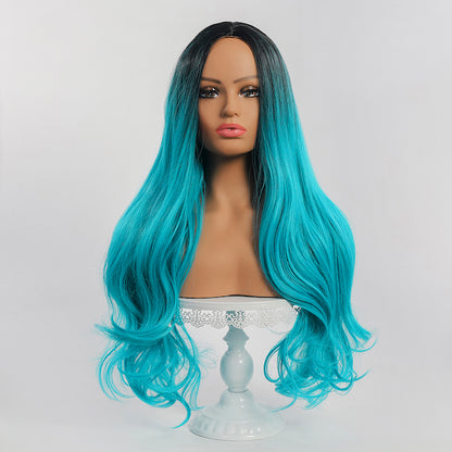 Color: ombre dark blue wig  Style: body wave wig Length: 28 inch wig