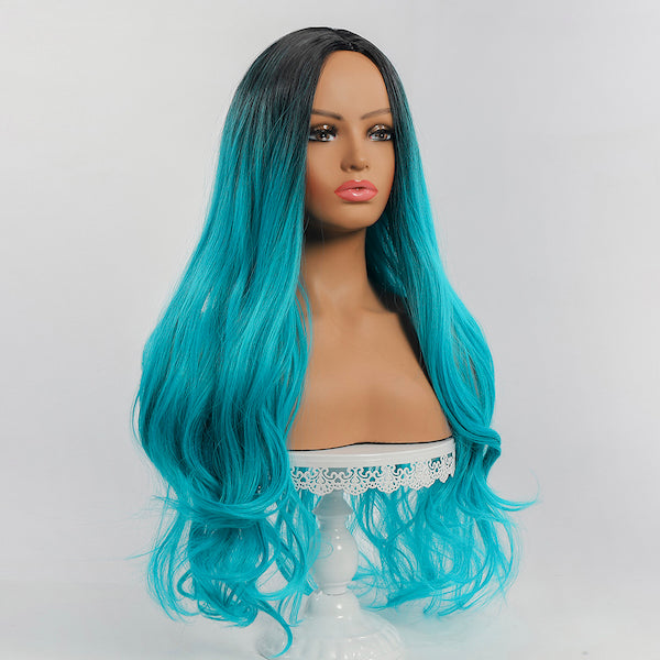 Color: ombre dark blue wig  Style: body wave wig Length: 28 inch wig