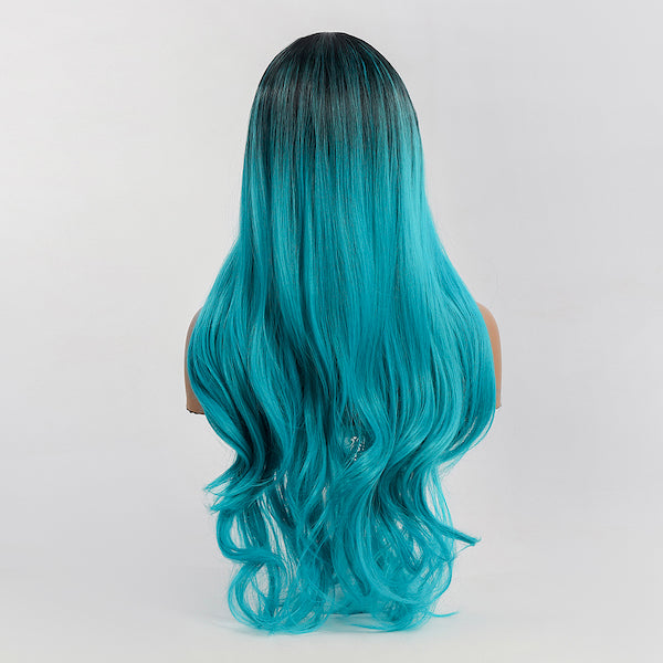 Color: ombre dark blue wig  Style: body wave wig Length: 28 inch wig