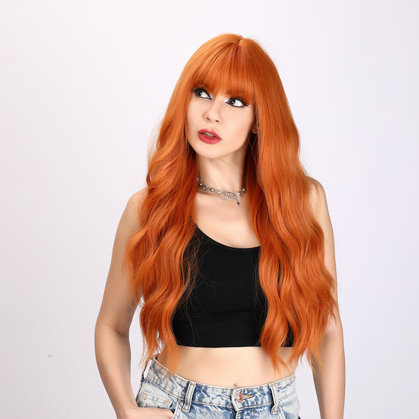 Color: orange wig, Style: body wave wig, curly wig,  Length: 30 inch wig