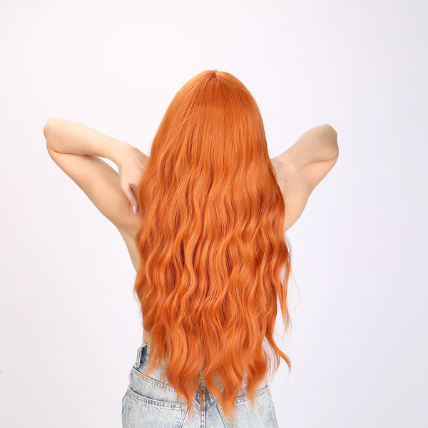 Color: orange wig, Style: body wave wig, curly wig,  Length: 30 inch wig