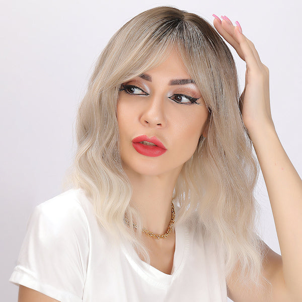 Blonde Gradient Wig , Curly Bob Wig, 14 inch Wig