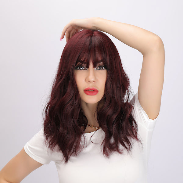 wine red wig, short bob wig, curly wig, 14 inch wig