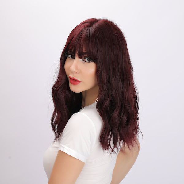 wine red wig, short bob wig, curly wig, 14 inch wig