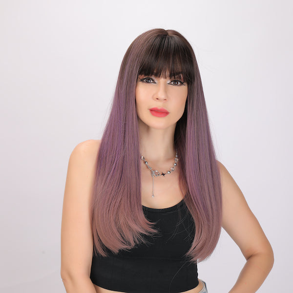 Color: purple gradient wig Length: 24 inch wig Shape: Straight hair wig